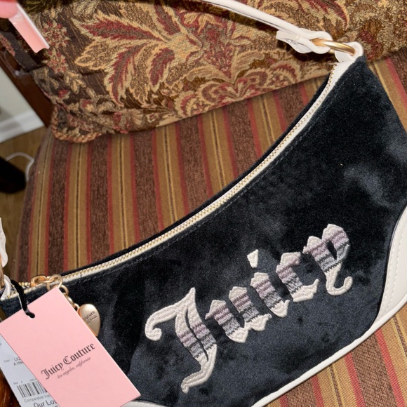 Juicy Couture Handbags - JUICY COUTURE BLACK/TAN VELVET SADDLEBAG/ HANDBAG‼️